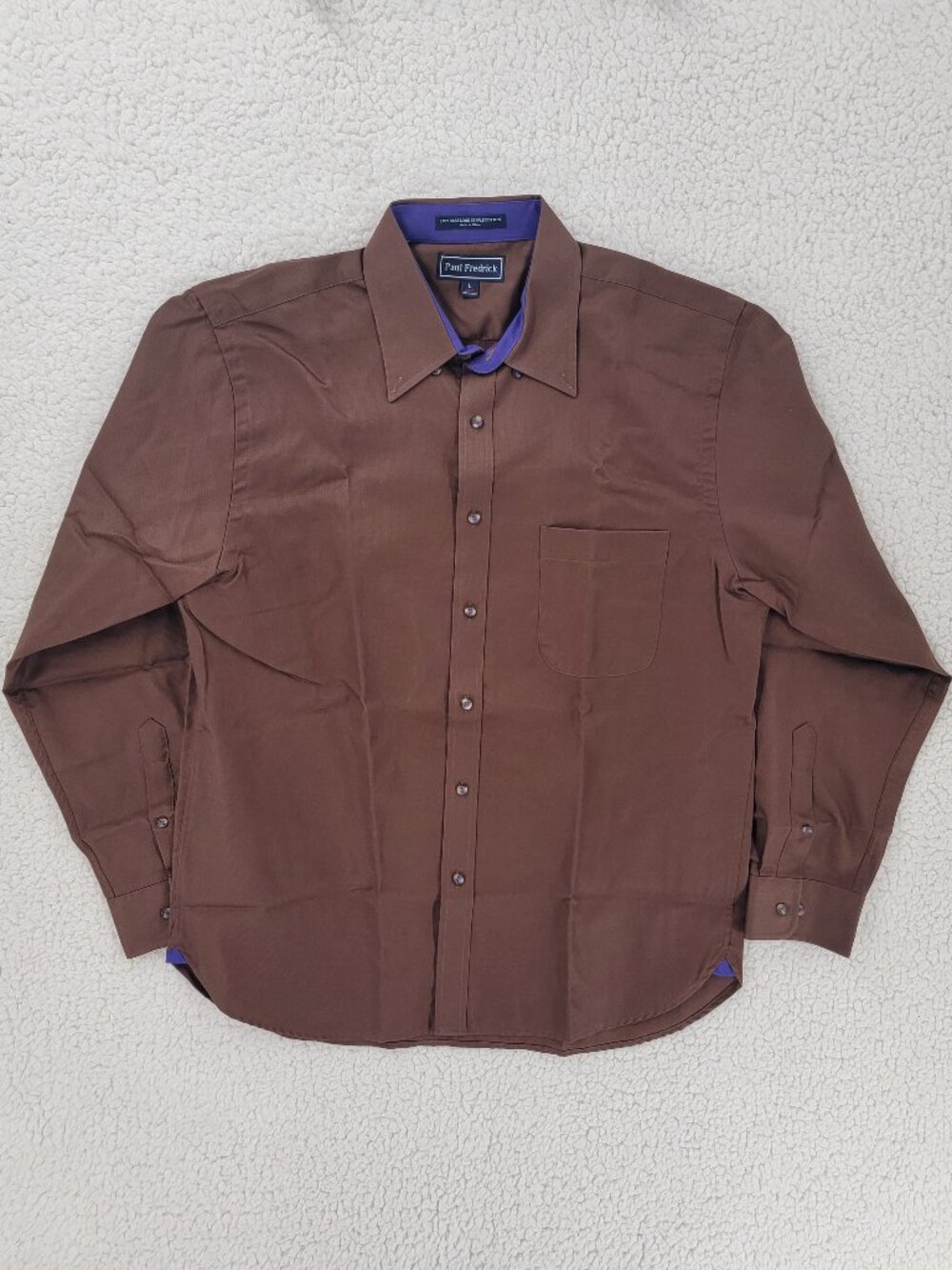 Paul Fredrick Men's Dress Shirt Size Large Brown Long Sleeve Purple Trim